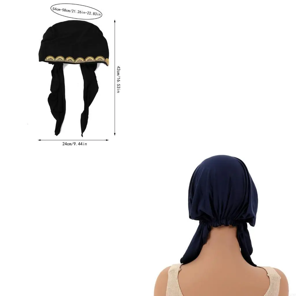 

Y3NE Polyester Turban with Decoration Lightweight Round Heawrap