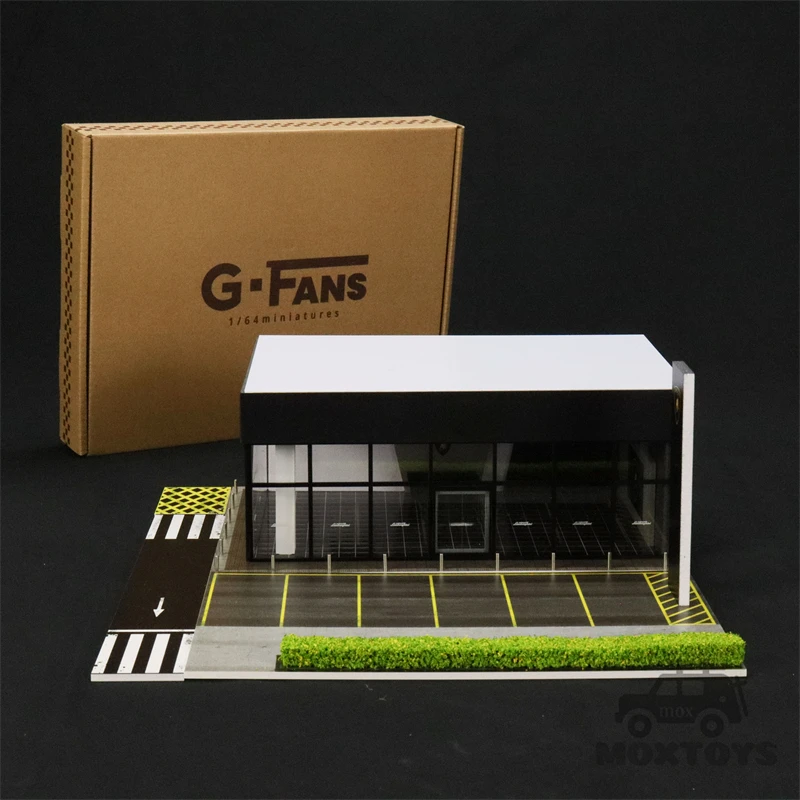 G-FANS 1:64 Led Light Diorama MC food burger shop/Lambo Center scene model Building w/Parking