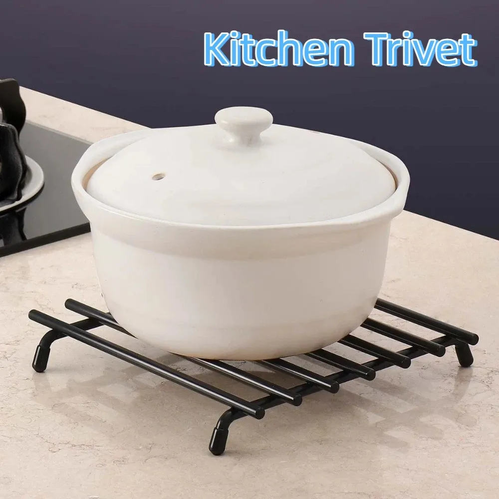 Wrought Iron Kitchen Trivet Striped Design Anti-slip Pot Rack Heat-resistant High Load-bearing Tableware Insulated Mat Home
