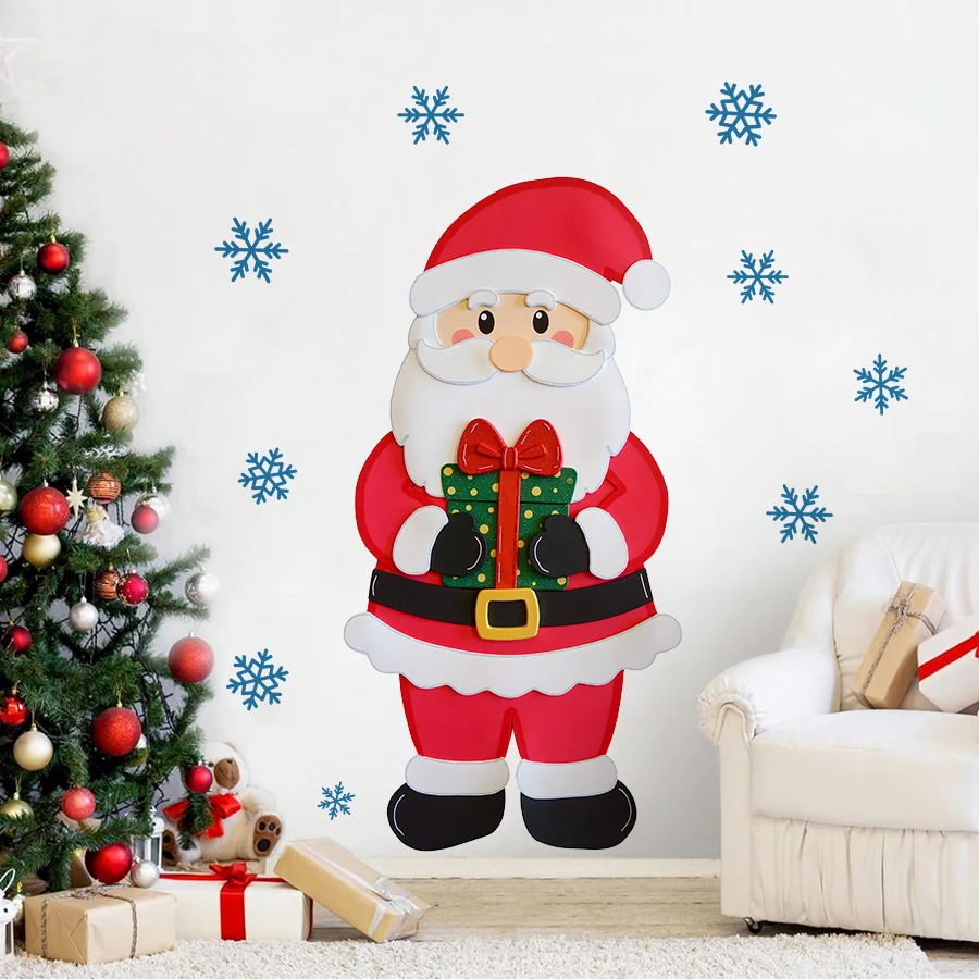 Kerstman met geschenkdoos Kerst muurstickers verwijderbare zelfklevende voor slaapkamer woonkamer decoratie muurtattoo
