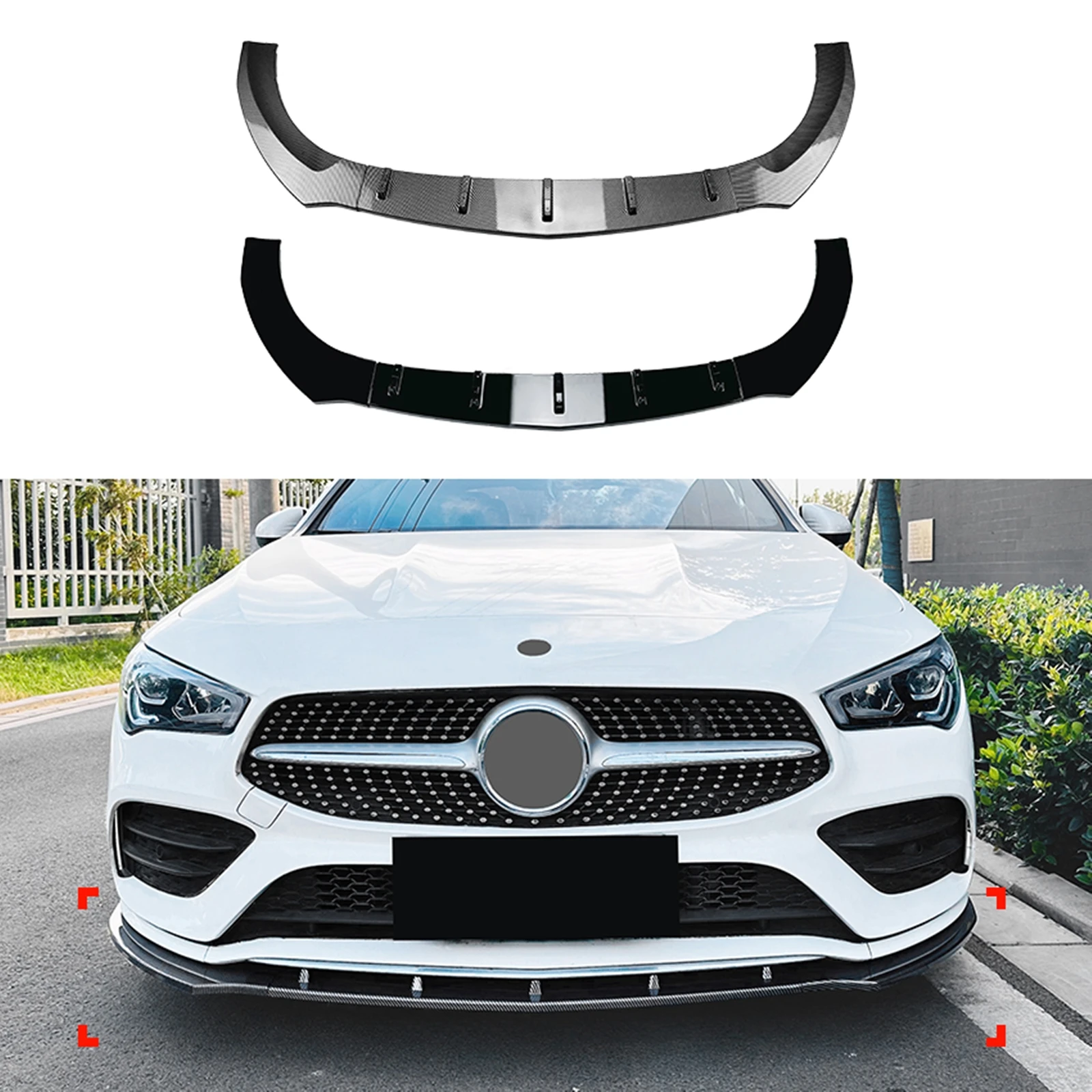 Front Bumper Spoiler Lip For Mercedes Benz CLA Class C118 X118 2020-2023 AMG Carbon Fiber Look/Gloss Black Lower Splitter Kit