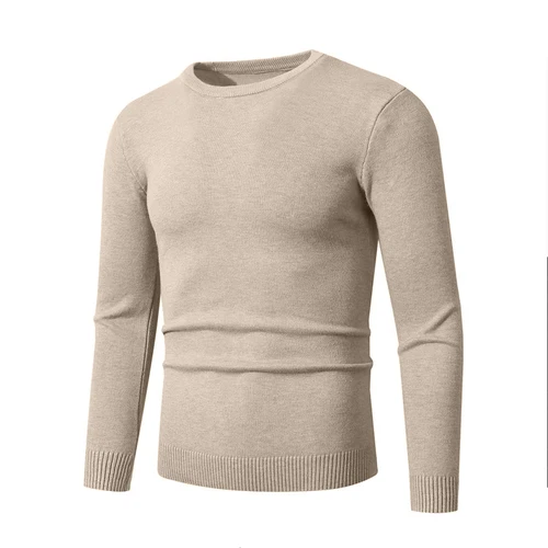 Imagen 2 del producto Suéter de cuello redondo para hombre, jersey de punto, suéteres casuales de manga larga, sudaderas suaves y ligeras ajustadas para uso informal o elegante