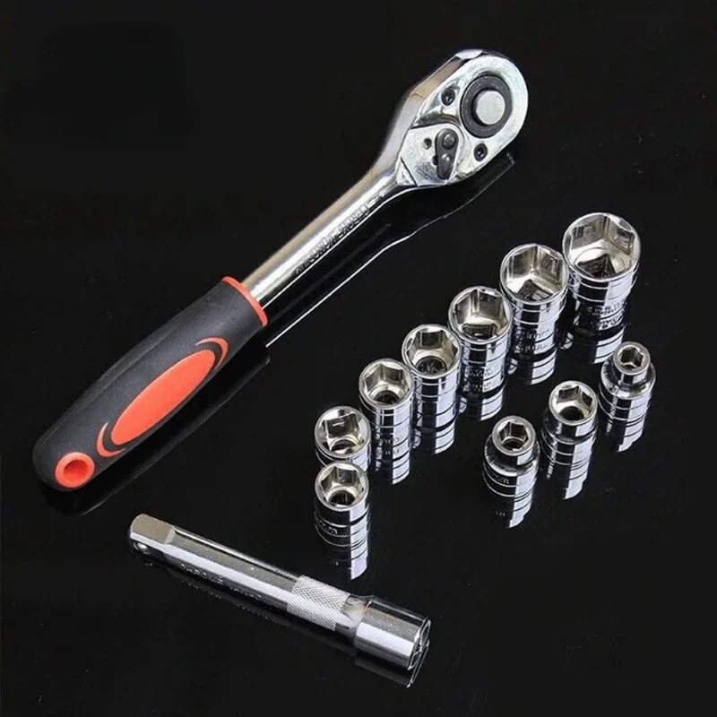 Krachtige 12Pcs 1/4 3/8 1/2 Inch Socket Ratchet Wrench Set for Bicycle Motorcycle Car Repairing Multi-function Wrench Tool