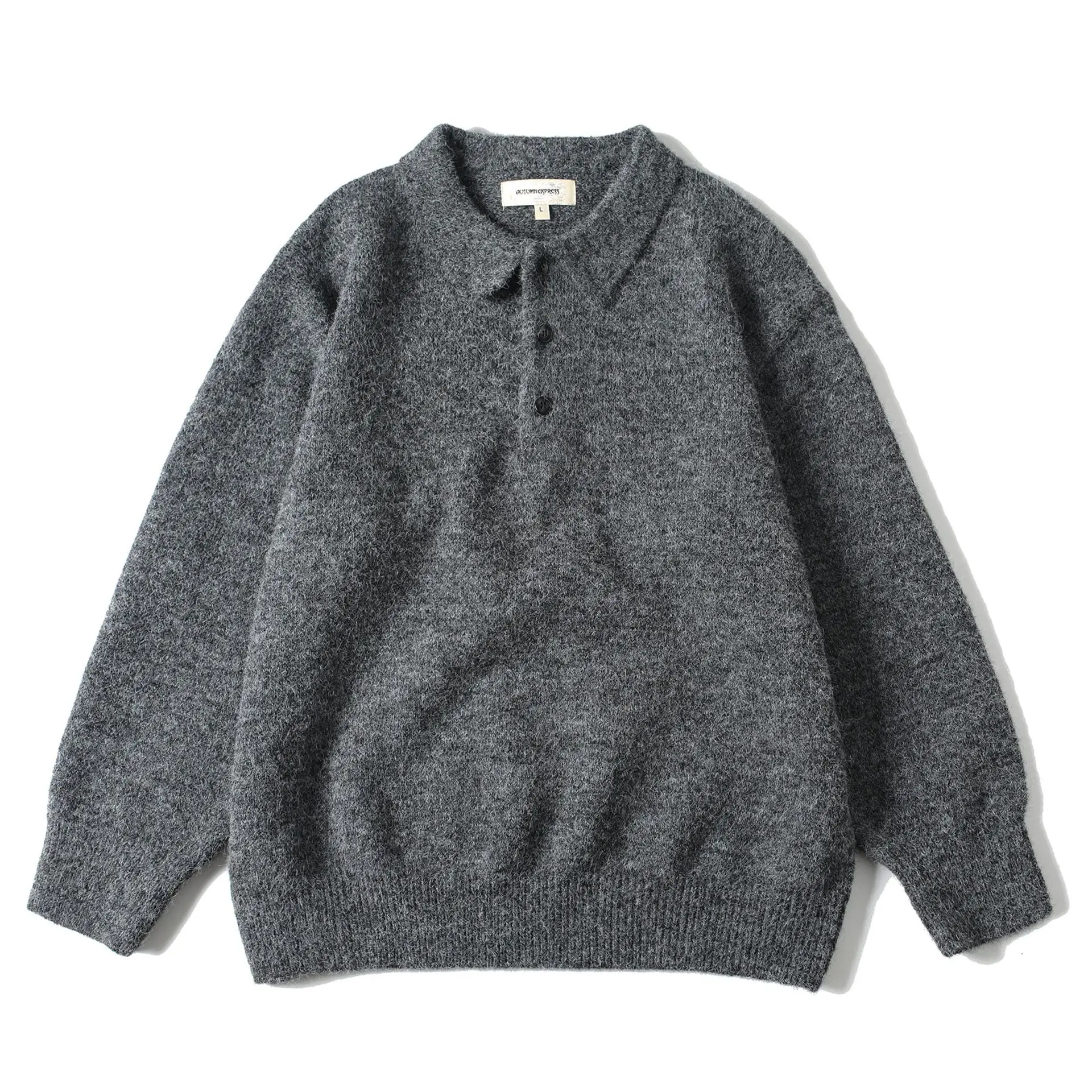 

Japanese-style Vintage Quiet Luxury Wool-blend Polo Neck Sweater Unisex Loose-fit Thickened Knitwear Pullover for Autumn Winter