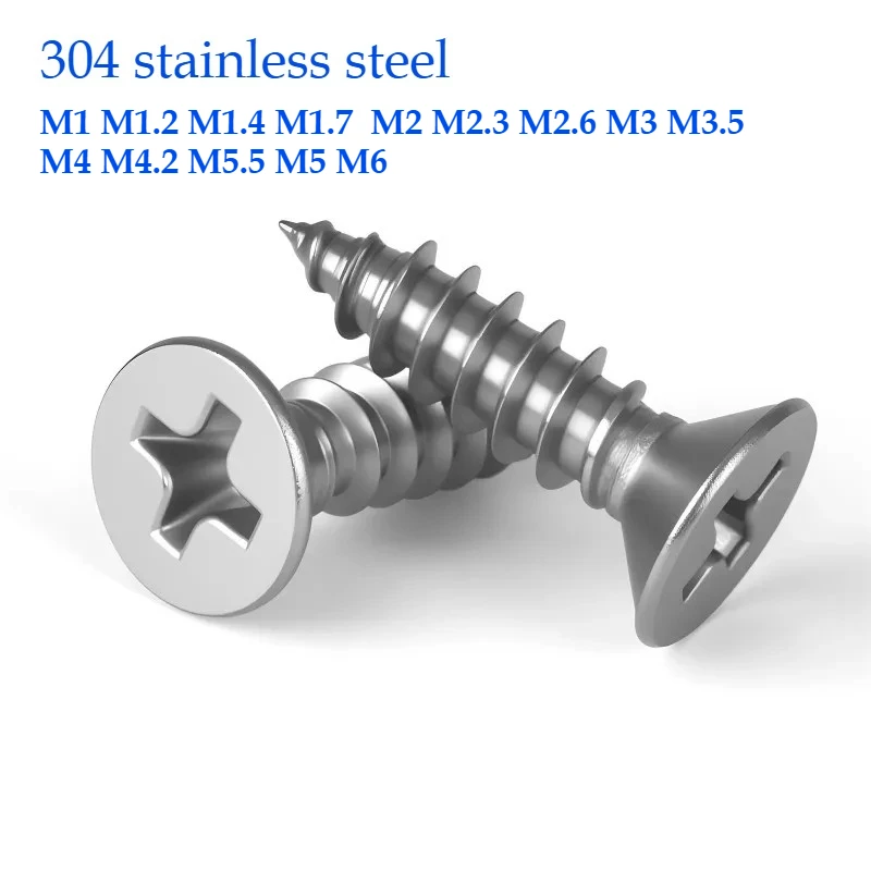 

M1 M2 M3 M4 M5 M6 Phillip,s Self Tapping Metal Screws 304Stainless Steel Cross Countersunk Metal Bolt DIY Woodworking Wood Screw