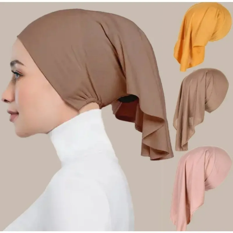 

Breathable Muslim Cap Women Girl Simple Comfortable Solid Color Headband Cap Exquisite Elastic Daily Headscarf Fashion Accessory