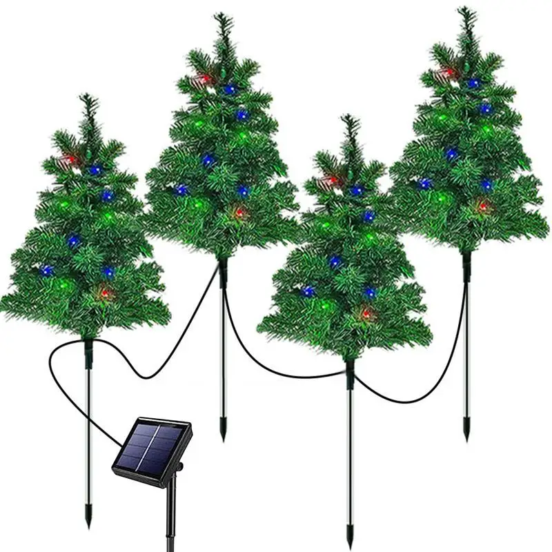 

4pcs Solar Christmas Tree Light Outdoor Waterproof Solar Xmas Tree Yard Stake Christmas Pathway Lights New Year Party Xmas Gifts