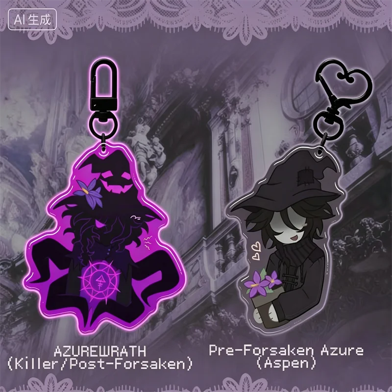 RBLX Forsaken Azure Aspen Keychains Video Game Themed Character Bag Pendant Acrylic Key Ring Collectible for Gaming Enthusiasts
