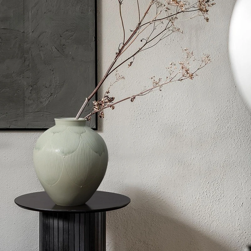 Cyan petal coarse pottery retro ceramic vase ornament