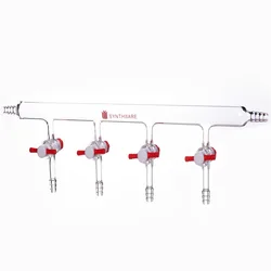 SYNTHWARE Vacuum gas distributor with single row pipe, VACCUM MANIFOLD, PTFE STOPCOCKS, Borosilicate glass, M49