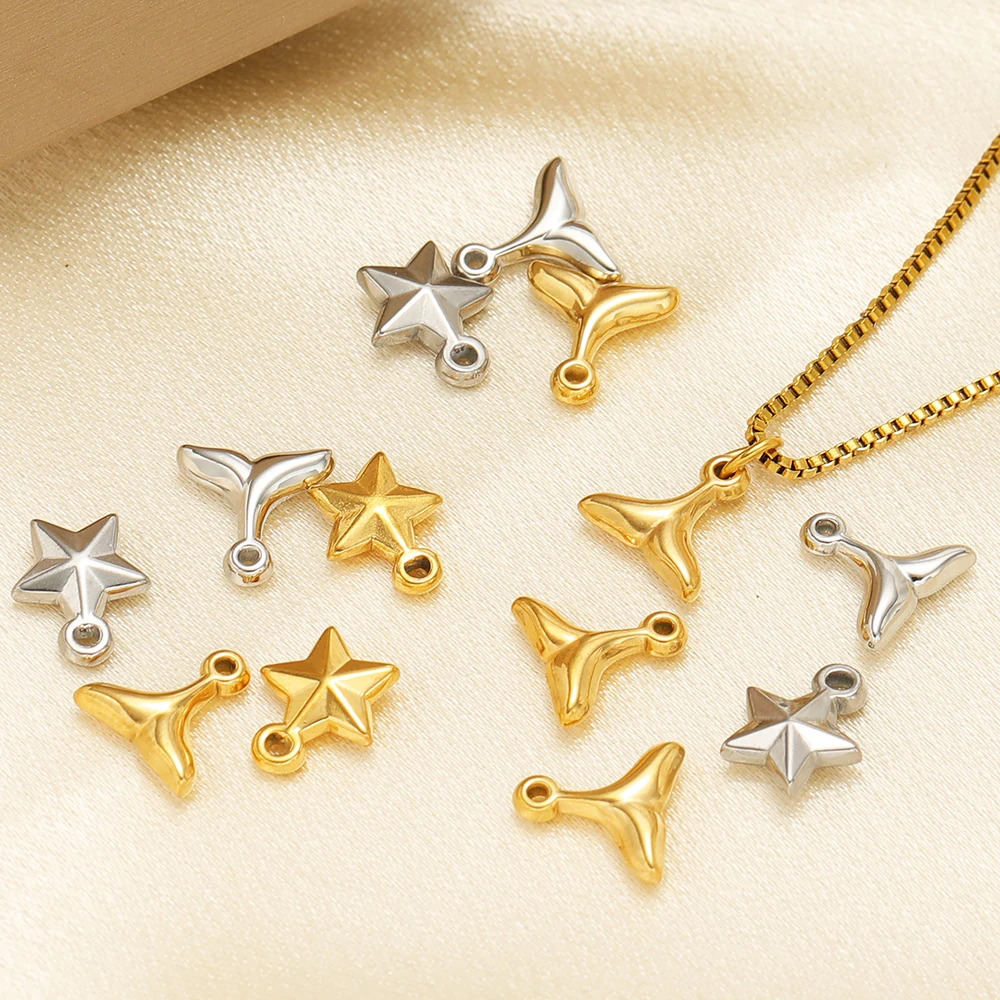 

10pcs Stainless Steel Star Pendants PVD Gold Plated Fish Tail Charms for DIY Handmade Jewelry Making Earrings Necklace Material
