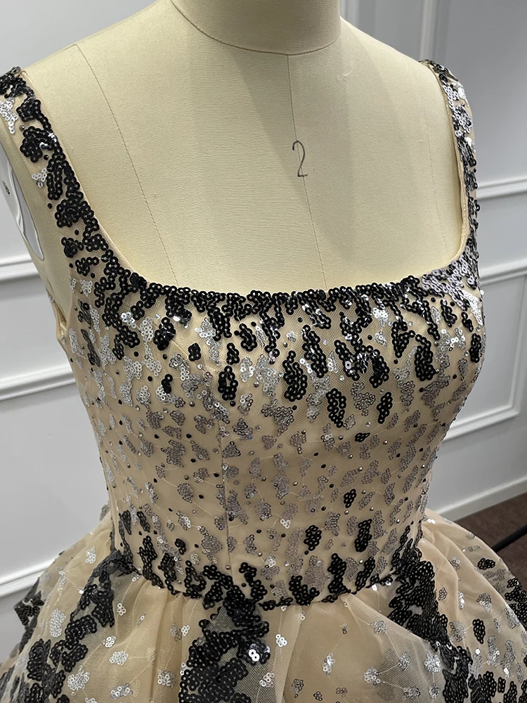 Robe de soirée noire à volants à plusieurs niveaux pour femmes, robe de Rhde Dubaï Arbic, paillettes élégantes, longue robe formelle de fête de mariage, photo réelle