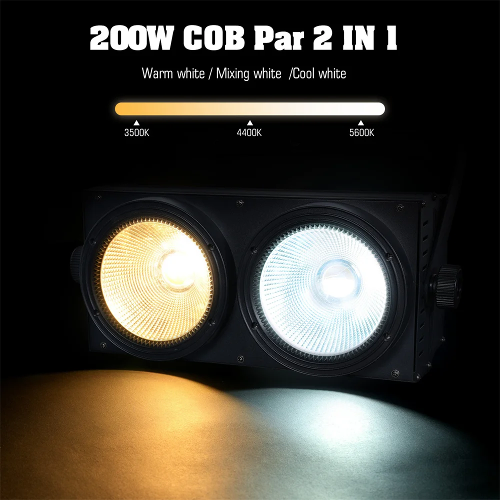 Yiflamefly-COB Par Spotlight com DMX 8CH para discoteca e iluminação de casamento, 2 em 1 efeitos de luz branca fria e quente, 200W