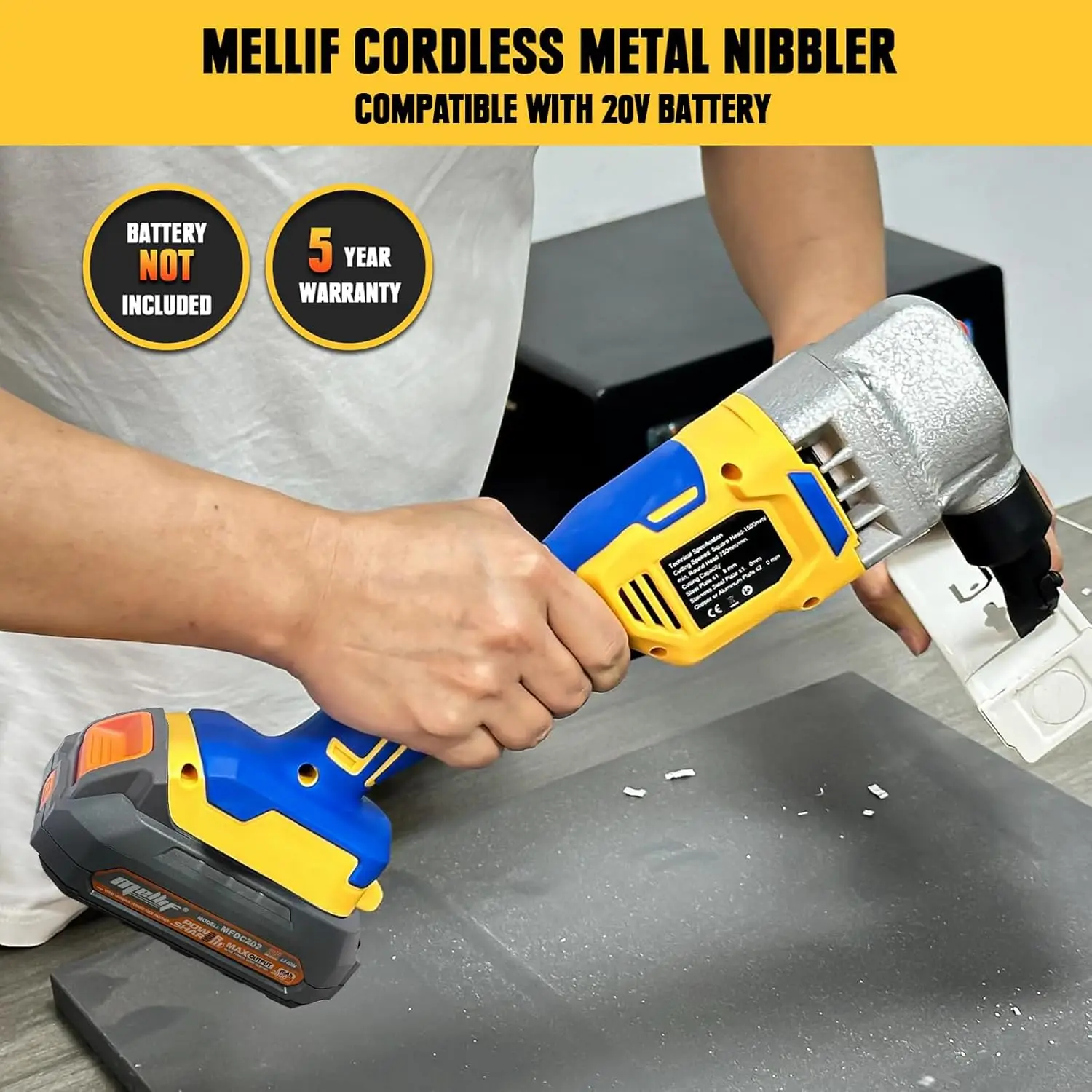 Cordless Electric Nibbler for Dewalt 18V 20V MAX Battery Cutting Tool for Cutting Stainless Steel, Aluminium, Plastic(Tool-Only)