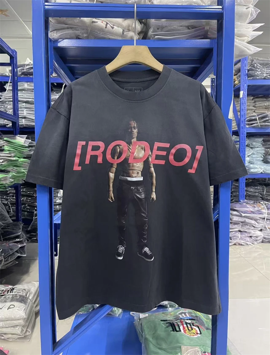 

Vintage Travis Washed Portrait Letter Pattern Print Loose Round Neck Casual Short Sleeved Pure Cotton Youth Daily T-shirt