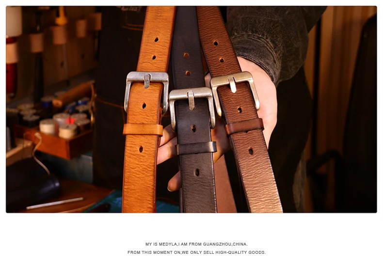 MEDYLA Herrengürtel Top Leder Lässiger hochwertiger Gürtel Vintage Design Dornschließe Echtledergürtel für Männer Geschenkbox – Detail 3