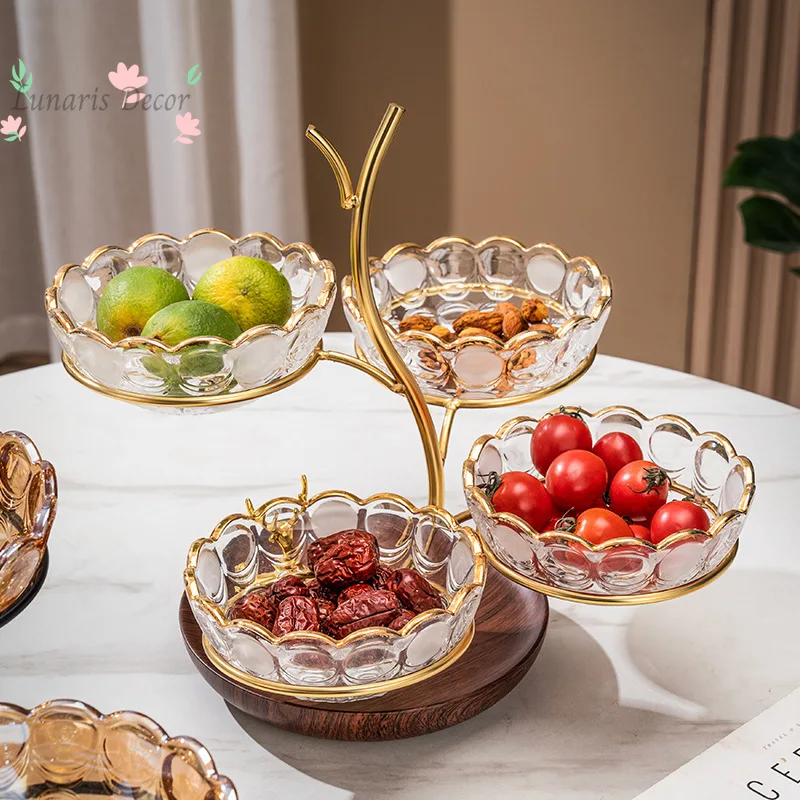 Light luxury fruit plate fruit and vegetable household fruit bowl snack snack grid glass bowl set