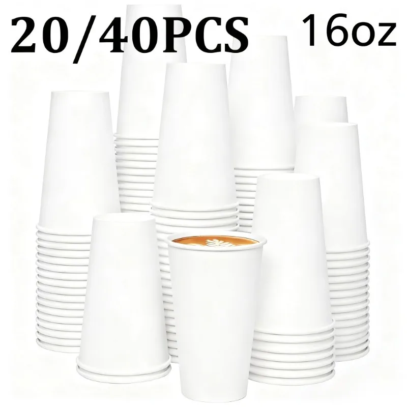 20/40 SZTUK BIAŁE KUBKI PAPIERNICZE 473 ML (16 OZ) JEDNORAZOWE KUBKI PAPIERNICZE NA SŁODYCZE, PRZENOŚNE POJEMNIKI NA KAWĘ, MLEKO, IDEALNE DO KUCHEN I NA IMPREZY
