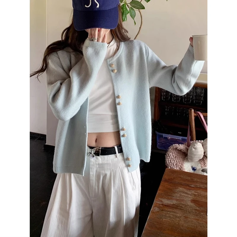 

Cardigans Eith Fringes Sweaters Womens Spring Fur-Trim Pockets Versatile Regular Soft Elegant Crop Mock-Neck Decorate Curved Y2K