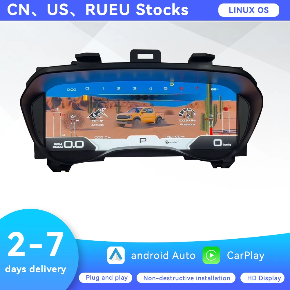 12.3inch Screen Car LCD Digital Cluster Instrument Virtual CockPit For Ford Ranger Everest 2015-2020 LCD Gauges Speedometer Dash