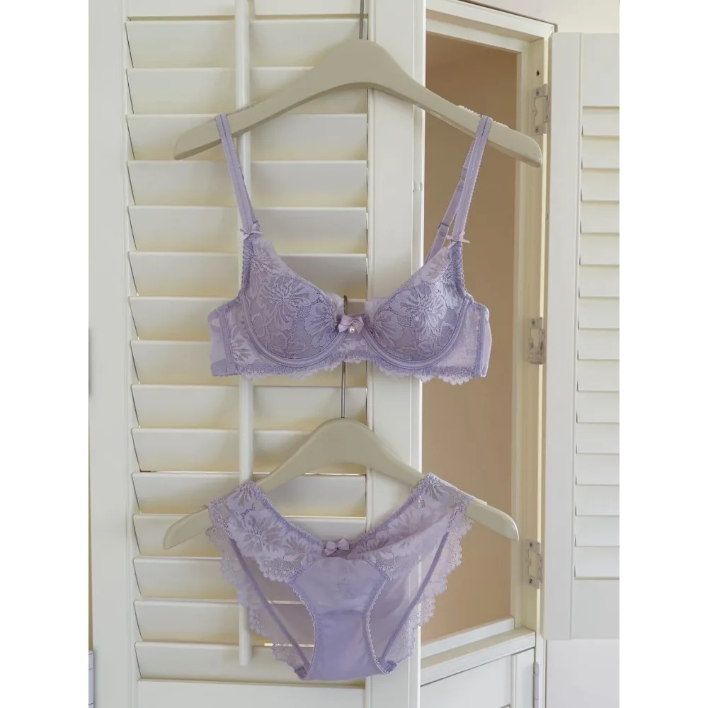 BANERDANNI Women Lace Underwear Set Summer Thin Push‑Up Bra Side Fat Collection Anti‑Sagging Sexy Pure Desire Lingerie Suit S-XL