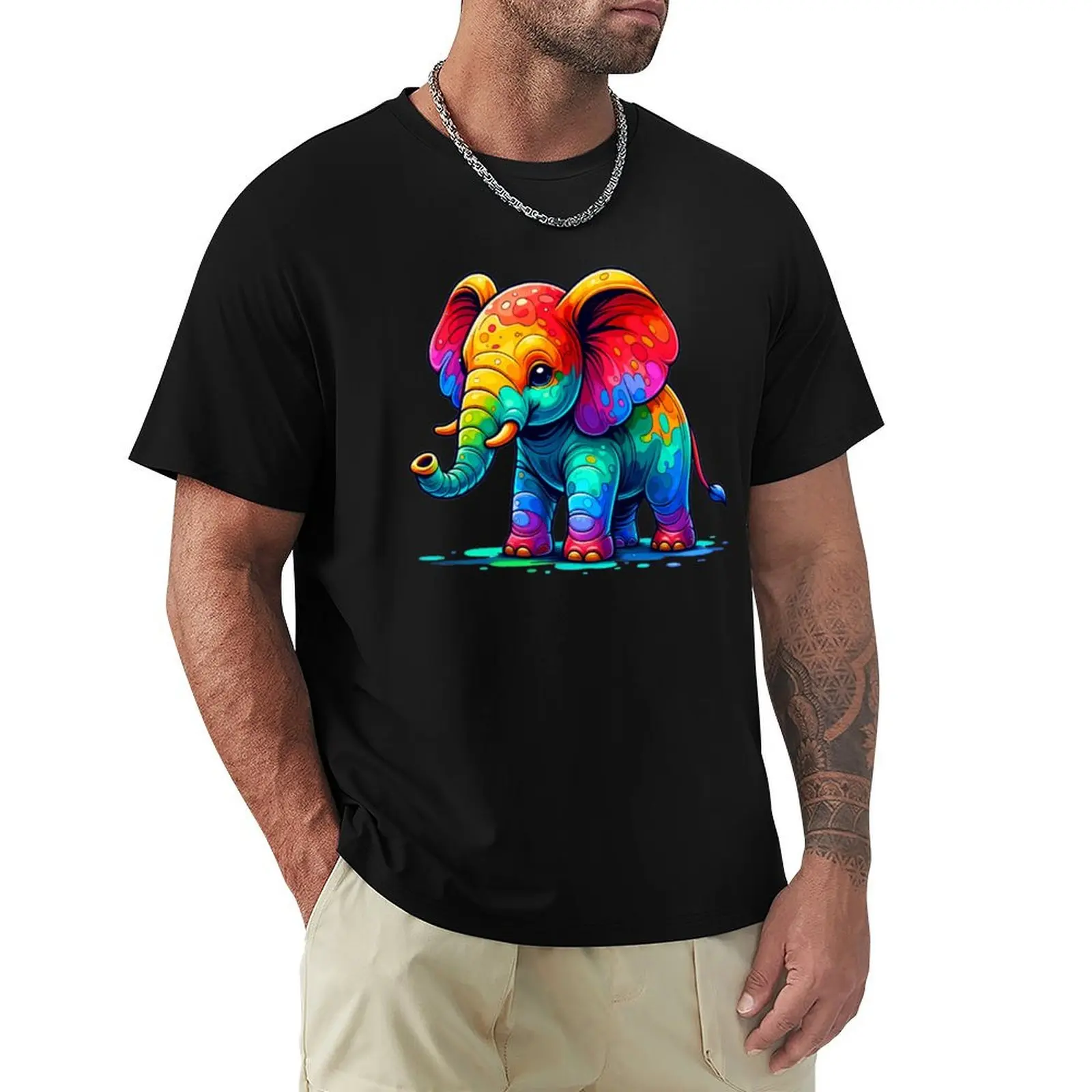 Colorful Elephant T-Shirt Breathable Workout Short Sleeve Top