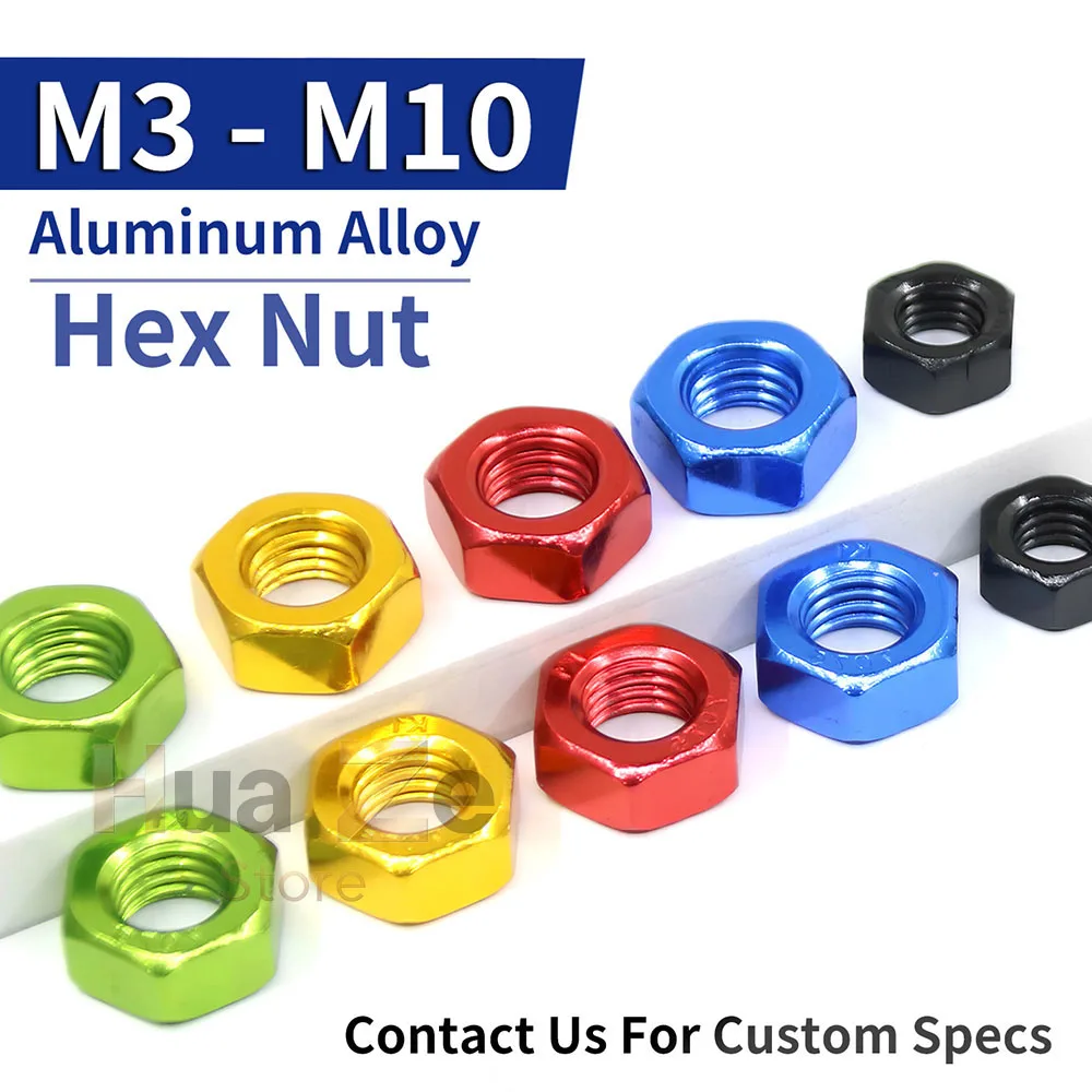 10pcs/lot M3 M4 M5 M6 M8 M10 DIN934 Anodized Colorful Aluminum Hex Nut Hexagonal Nuts for RC Model