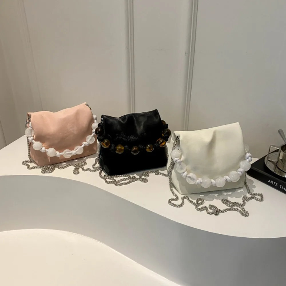 Bolso de mano con asa de perlas de cadena, bolso cuadrado pequeño de estilo coreano, bolso de nube, bolso de almacenamiento de maquillaje, bolso de hombro, bolso cruzado diario para mujer