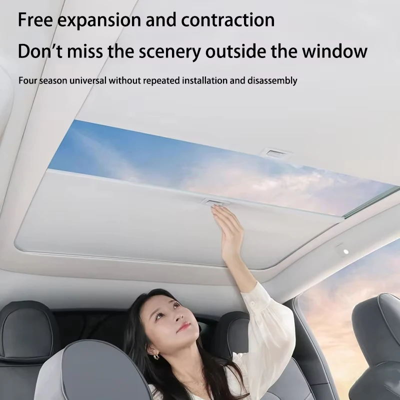 ل تسلا نموذج Y العرعر 2025 + ترقية التمرير فتحة سقف ظلة سقف الأشعة فوق البنفسجية حماية قابل للسحب الشمس قناع الملحقات الداخلية