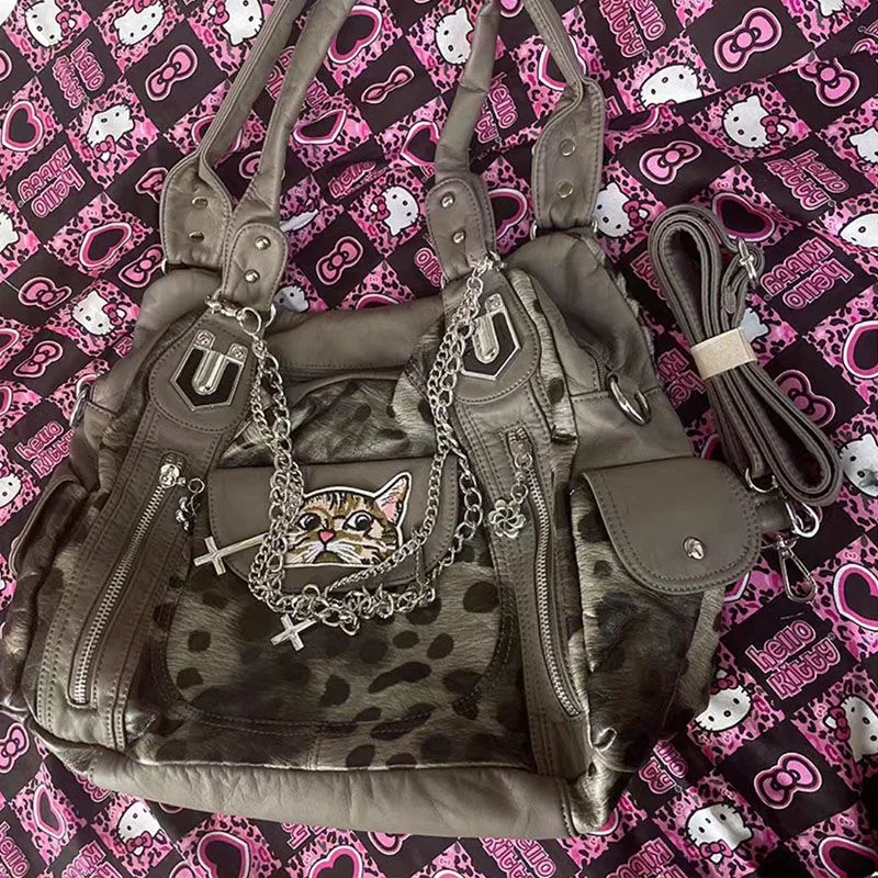 Vintage Y2k Tie-dye Handbag Women Retro Subculture Leather Large Capacity Shoulder Bags Lady Harajuku Aesthetic Design Tote Bag