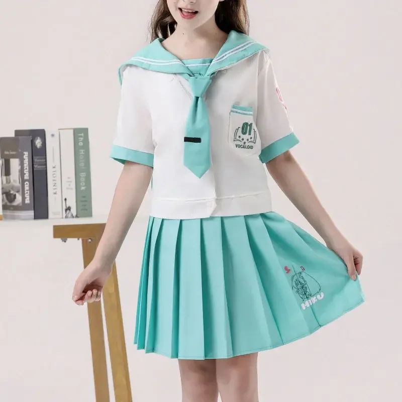 

Anime Child Preppy Style T-shirt Pleated Skirt Student Fashion Trend JK Uniform Kawaii M ik u Short Sleeves Skirt Suit 2026