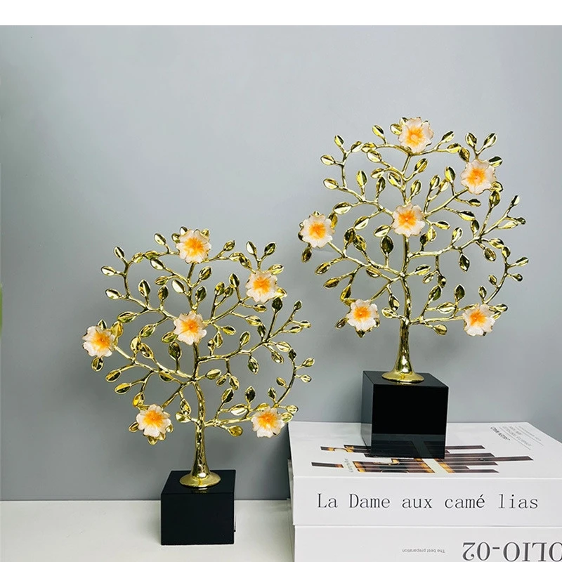 Golden Tree Metal Handicraft Hollow Simulation Bough Mottled Leaf Decorative Figurines Home Decoration Accessories