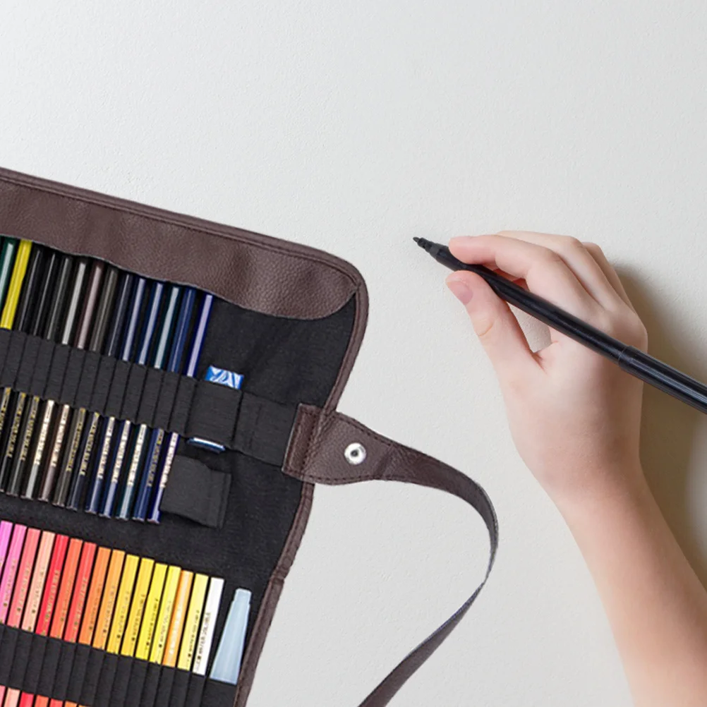 Canvas Pencil Wrap Roll 72 Holes Roll Up Pencil Case Practical Drawing Pencils Bag Pen Organizer Storage Pouch