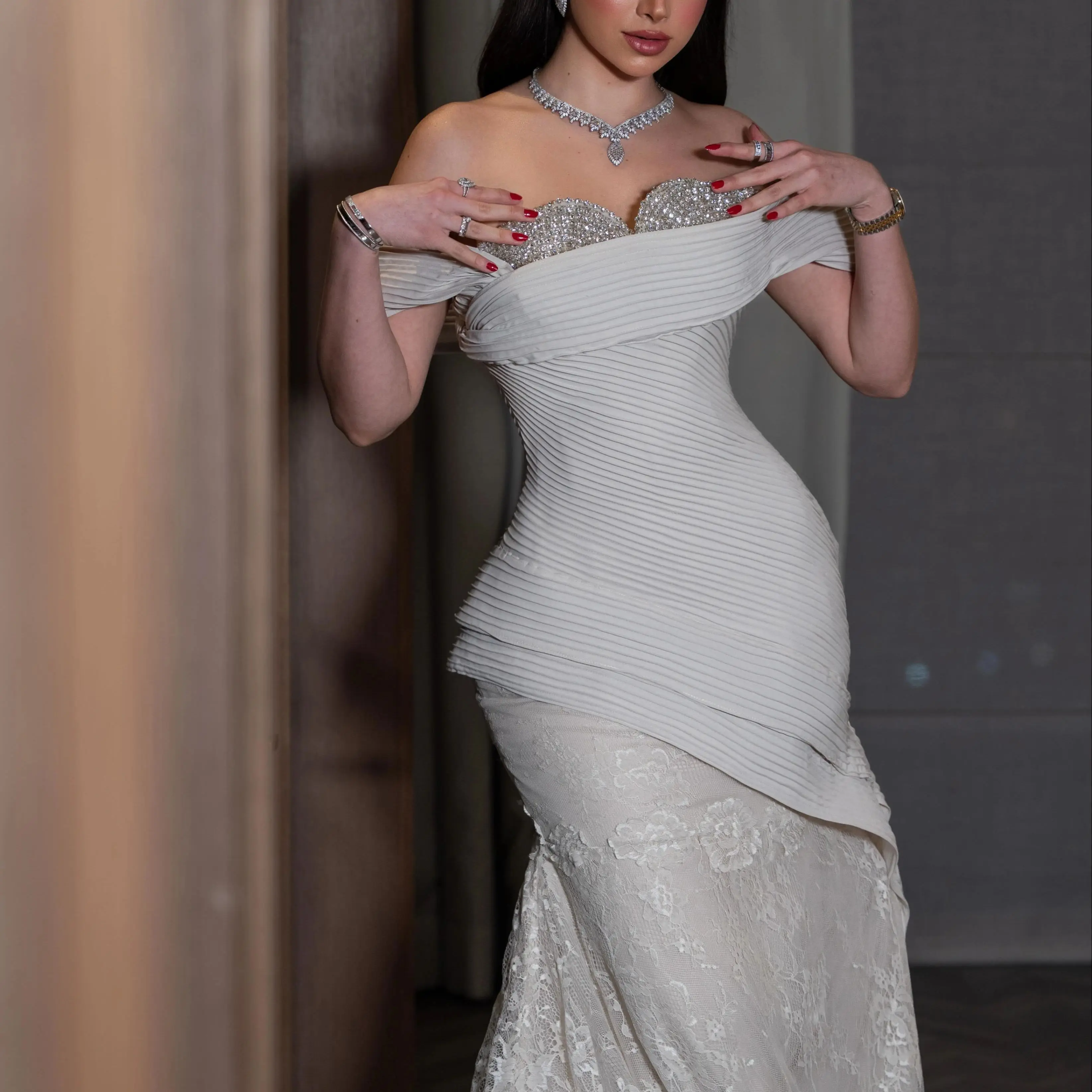 Customized Arabia Off-the-shoulder Prom Dresses Lace applique Sheath Evening Dresses Simple Chiffon For Women’s Gowns 2026