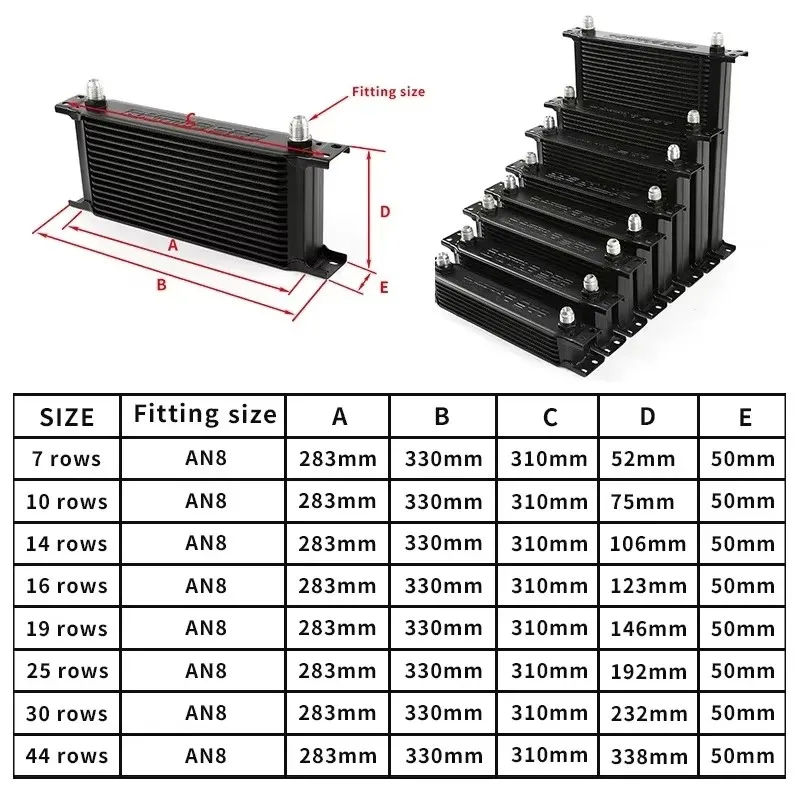 Kit Pendingin Oli Mesin Universal 10-Baris Dengan Pelat Dasar 45/Deg Berbahan Aluminium 6061-T6 Gaya Inggris BB-OCK-712