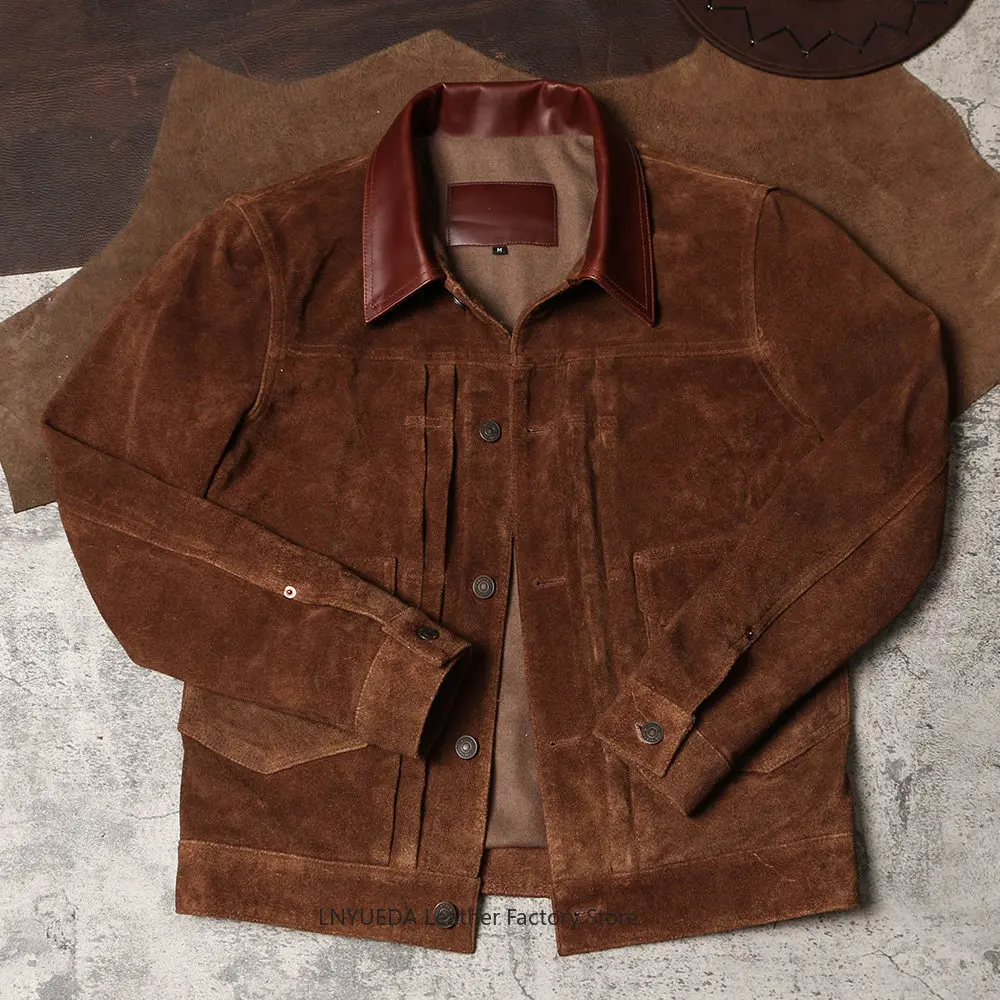 Men Vintage American Retro Washed Real Leather Jacket Amekaji Nubuck Cowhide 506 Genuine Leather Coat - view 5