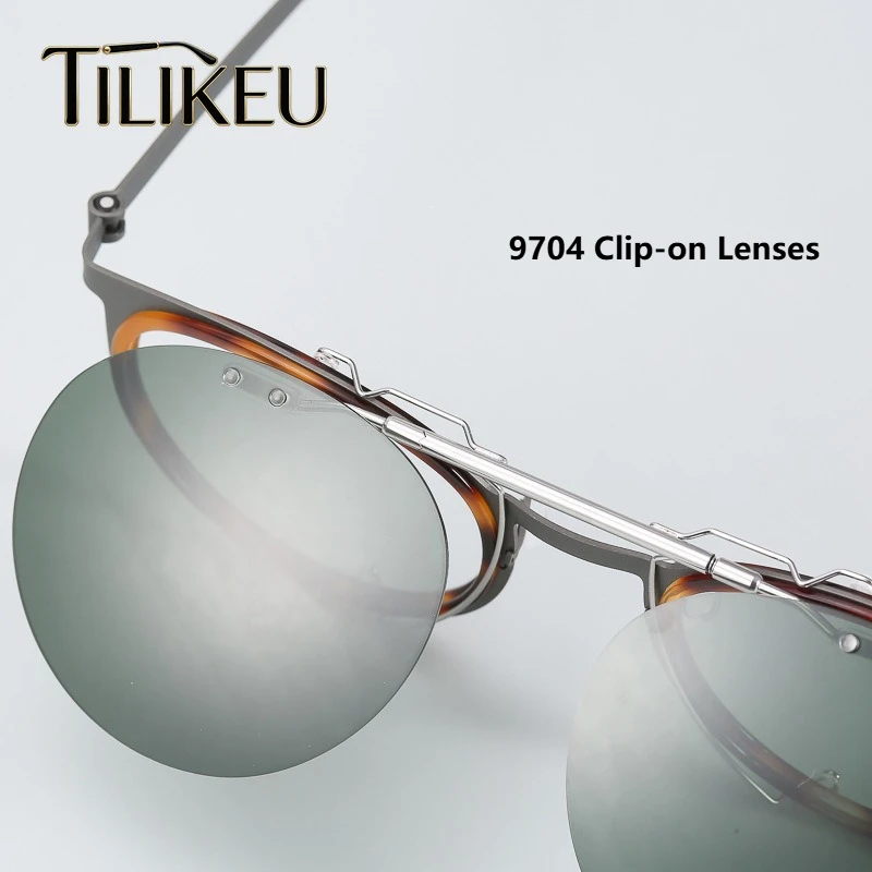 

9704 Handmade Hanging Flip-Top Clip-On Sunglasses Only (Clip-On Lenses) Retro Round Polarized Sun Glasses Denmark Style Eyewear