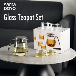 Samadoyo- 600ml/800ml Glass Teapot Set with Aluminum Lid, Filter, and Four Cups β Durable and Heat-Resistant