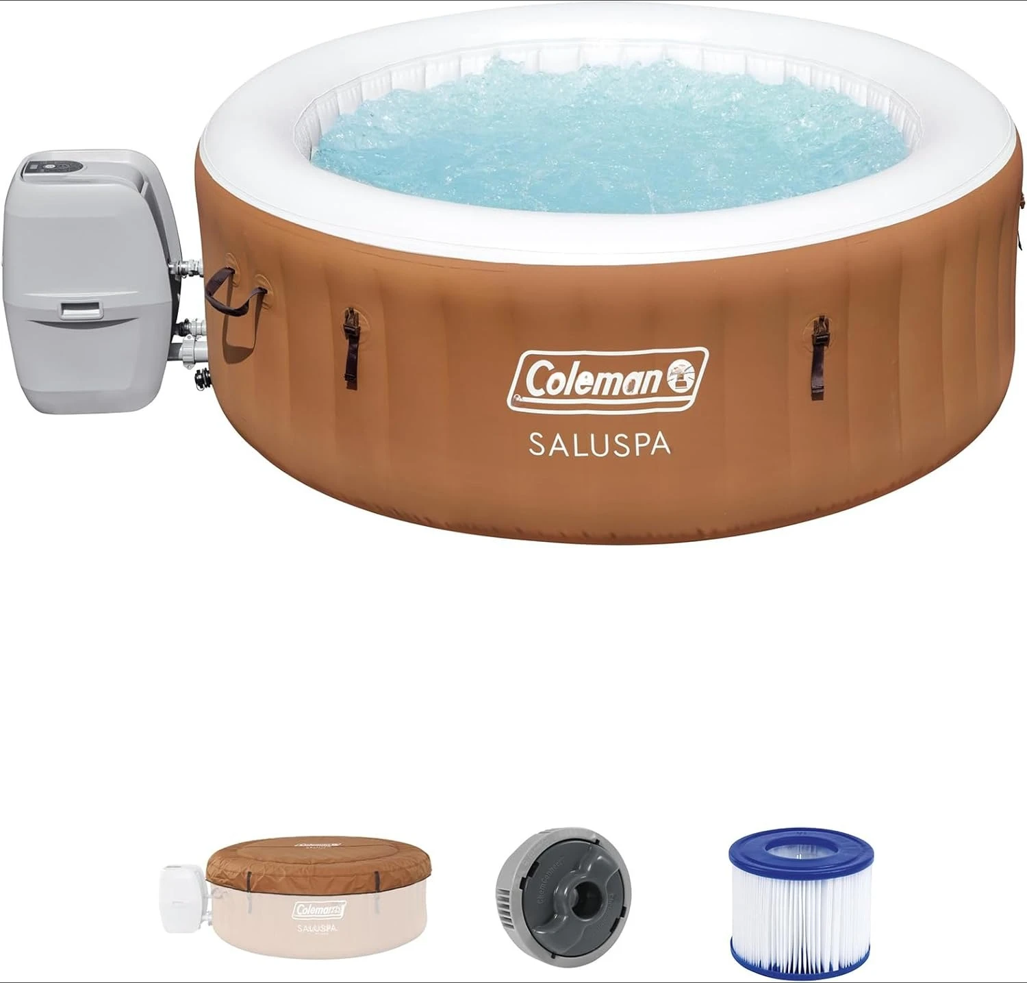 SaluSpa 2 to 4 Person Inflatable Hot Tub Round Portable Outdoor Spa with 120 Soothing Jets with Cover, Orange