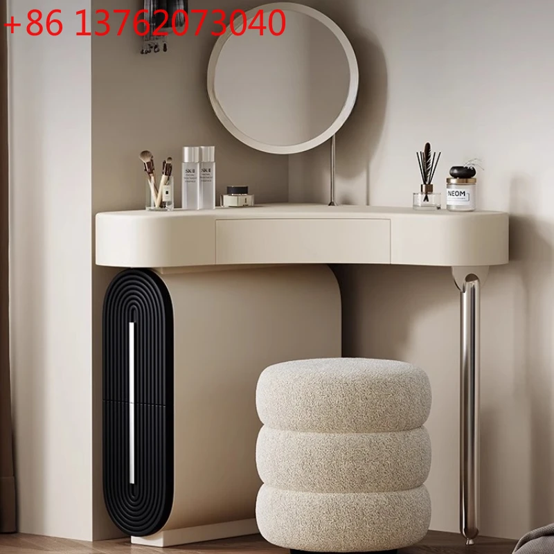 Mueble de Esquina Minimalista y Estético con Espejo y Almacenamiento para Mujer, Cómoda de Dormitorio, Escritorio, Asiento de Maquillaje, Toaletka, Muebles de Dormitorio