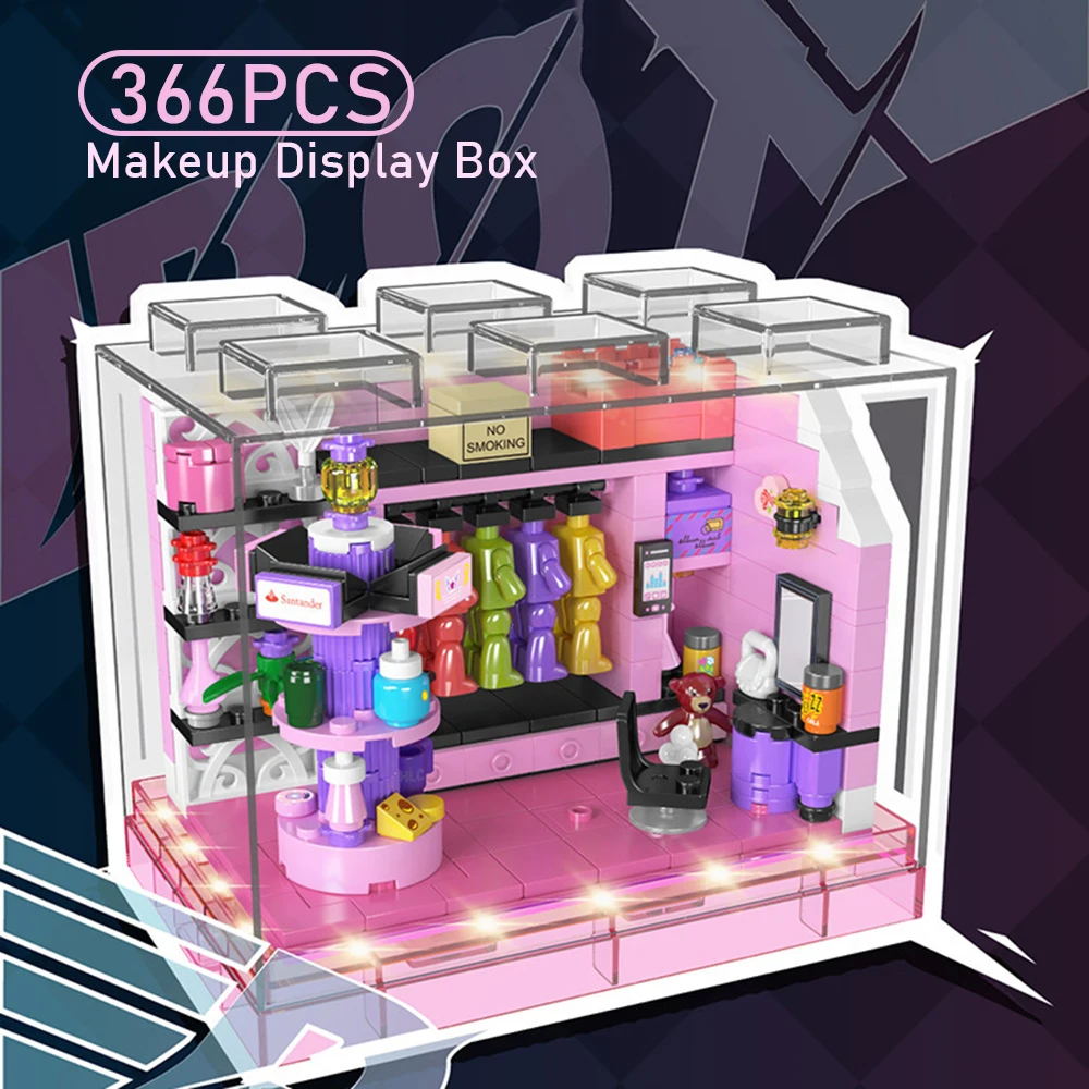

Lighted Makeup Display Box Building Blocks Assembly Model Educational Puzzle Toy for Kids Birthday Gift Desktop Storage Decor