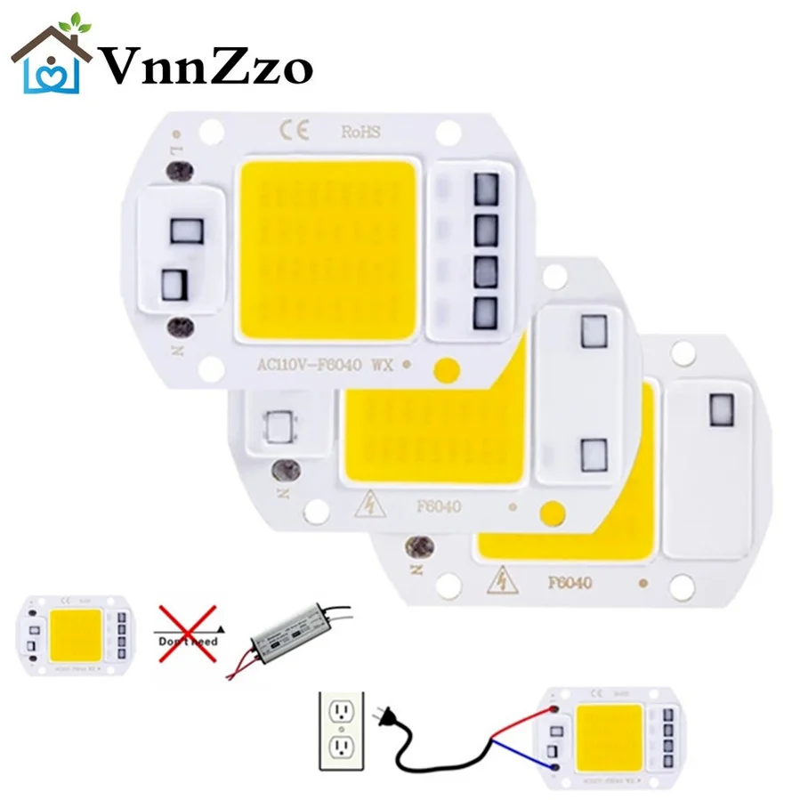 110V 220V Chip LED 20W 30W 50W Chip COB Không Cần Trình Điều Khiển LED Hạt Đèn lụt Đèn Pha Lampada Tự Làm Chiếu Sáng F6040