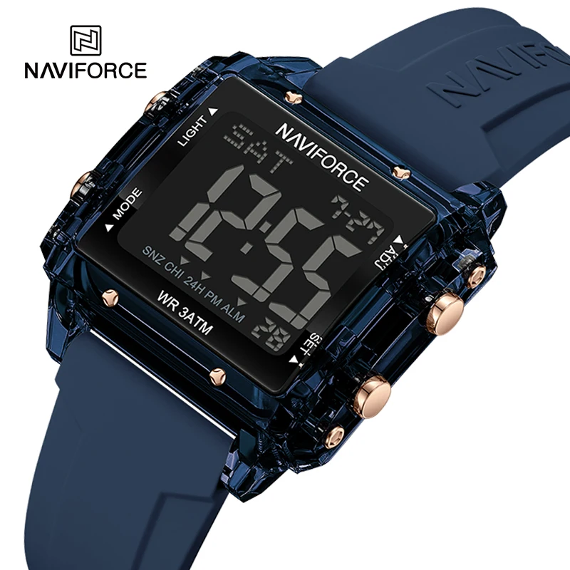 NAVIFORCE Big Square Dial Wrist Watches Sport Silicone Band Water Resistant Electronic Watch Unisex Business Casual Clock NF7101