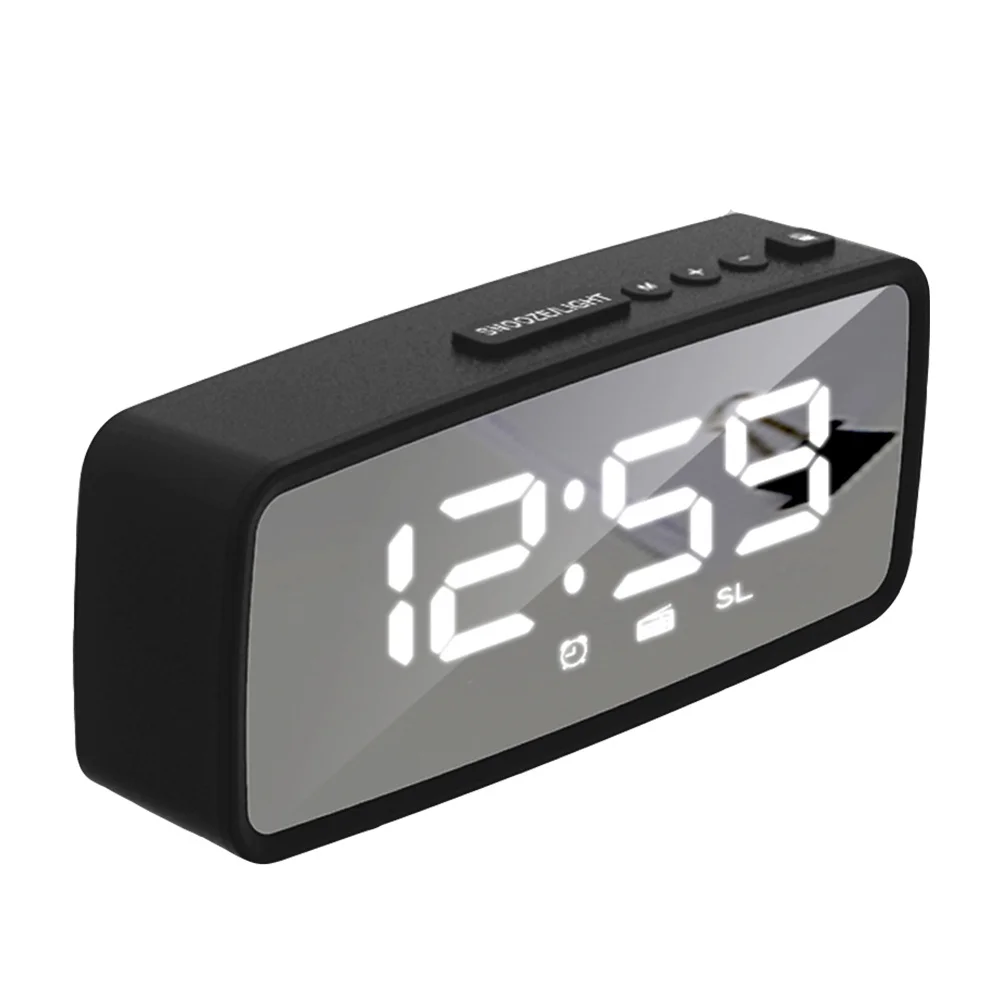 

1Set Multi-Purpose LED Alarm Clock Radio Mirror Clear Easy Clean Stable Base Practical Makeup Mirror Home Decor