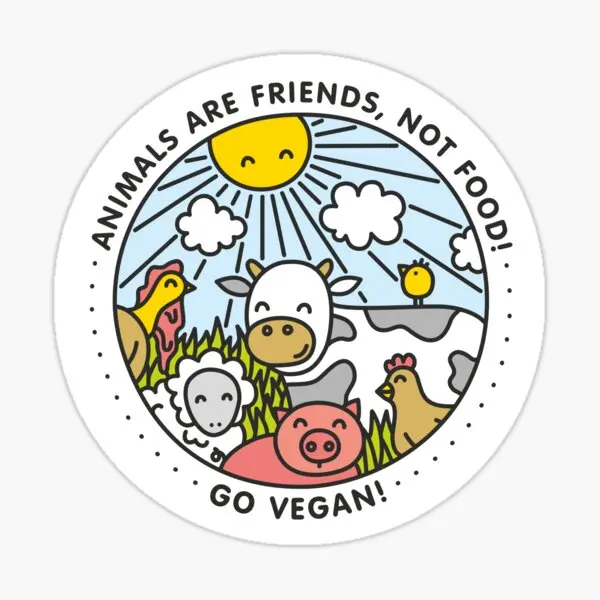 Animals Are Friends Not Food Go Vegan  5PCS Stickers for Living Room Window Laptop Decorations Wall Luggage Cartoon Car Room