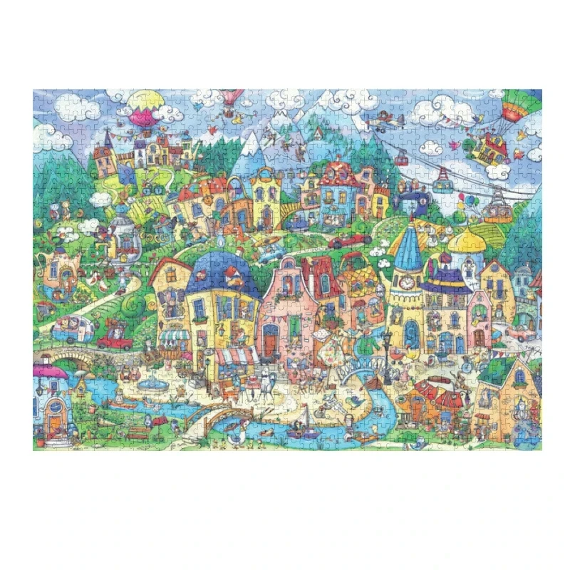 70*50cm Adult 1000 Pieces Jigsaw Puzzle Happy Town Beautiful Landscape Paintings Stress Reducing Toys Christmas Gifts