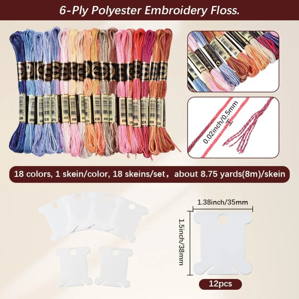 18 Skeins 6 Strands Colorful Variegated Embroidery Floss Bulk Polyester Gradient Cross Stitch Thread Friendship Bracelets String