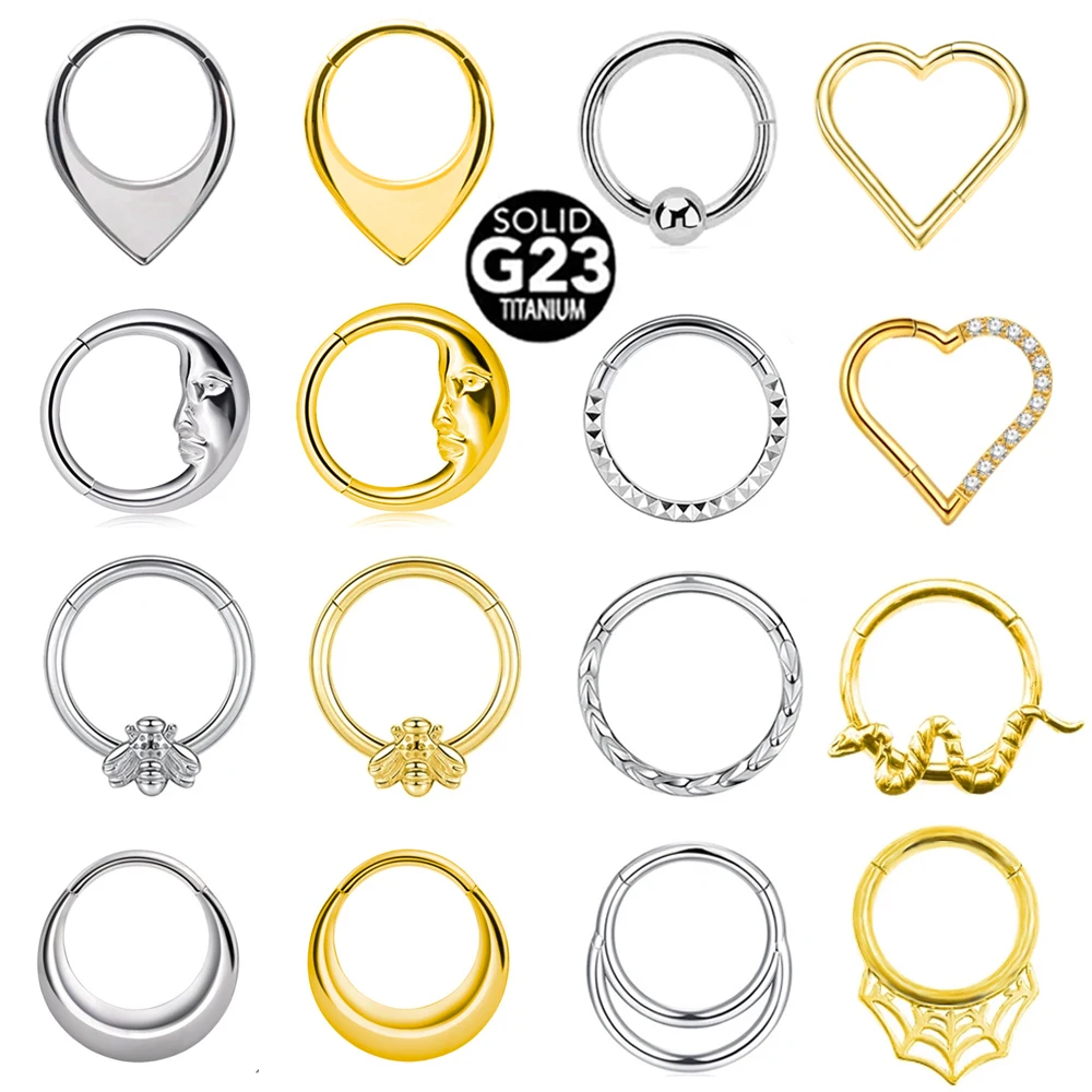 G23 Titanium Bee Septum Nose Ring Piercing Body Jewelry 16G Moon Segment Snake Clicker Helix  Ear Cartilage Heart Daith Hoop