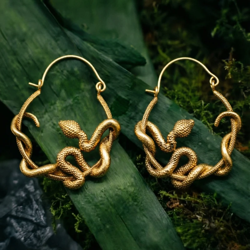 Gothic Style Vintage Twisted Snake Golden Hoop Earrings for Women Personalized Trendy Daily Banquet Party Chic Jewelry Accessory