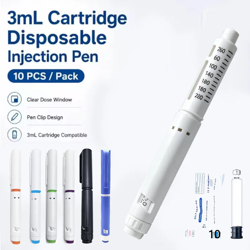 10PCS 3ML Cartridge Disposable Insulin Pen  Rotation Press Injection Tool with Visible Window for Precise Dose Control